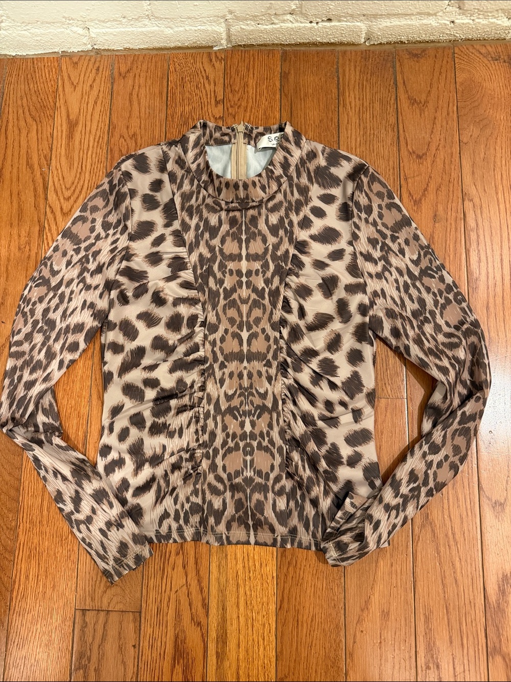 Sea New York Leopard Print Long Sleeve Blouse - Taupe & Brown. Worn twice